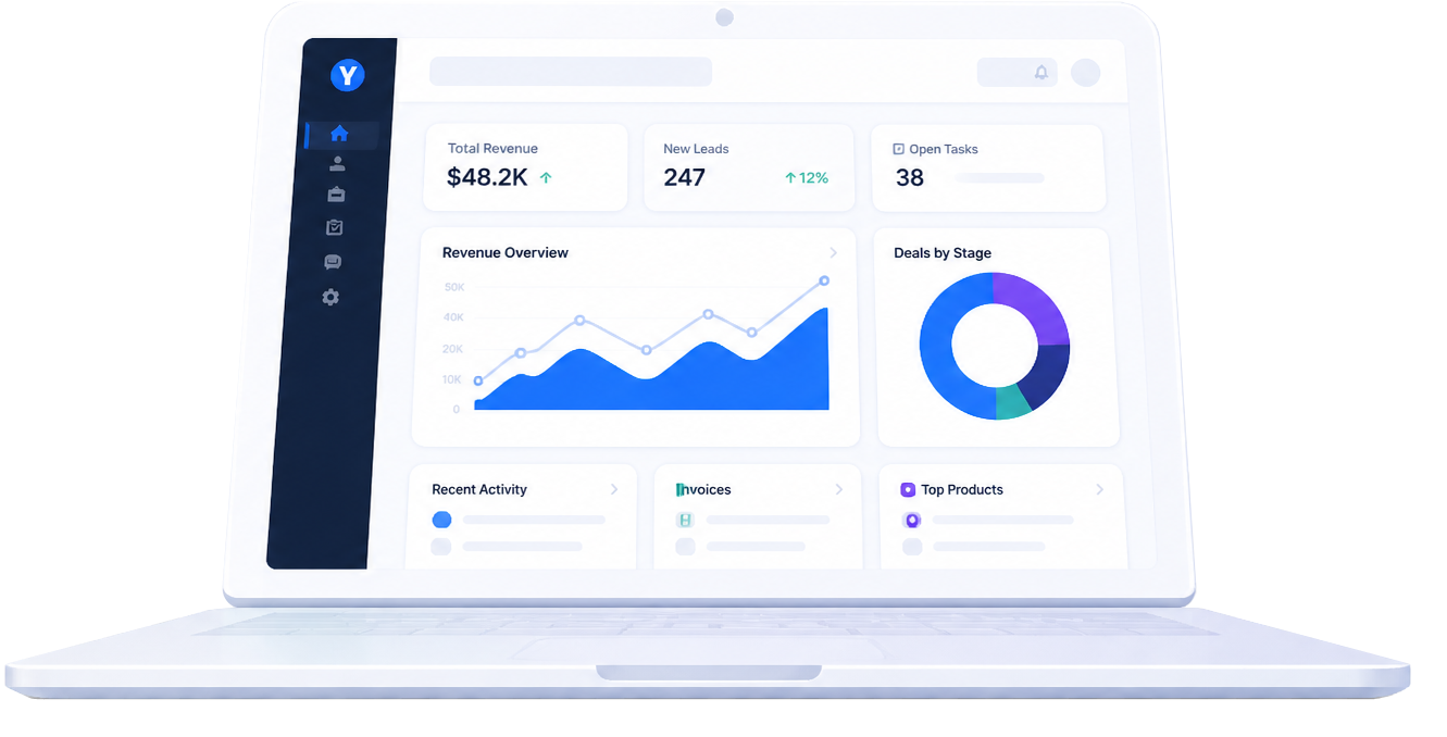 YSUITE unified business dashboard on laptop